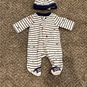 Little Me Blue and White Footies One Piece